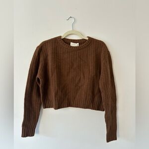 Cozy Brown Ribbed Crew Neck Sweater